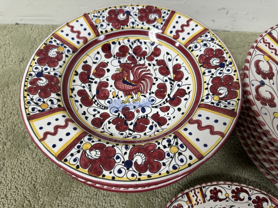 Just Added - Italian Deruta, Italy Hand Painted Ceramic (6) 10' Plates, (6) 9.5' Bowls And (1) Handled Dish [Photo 3]