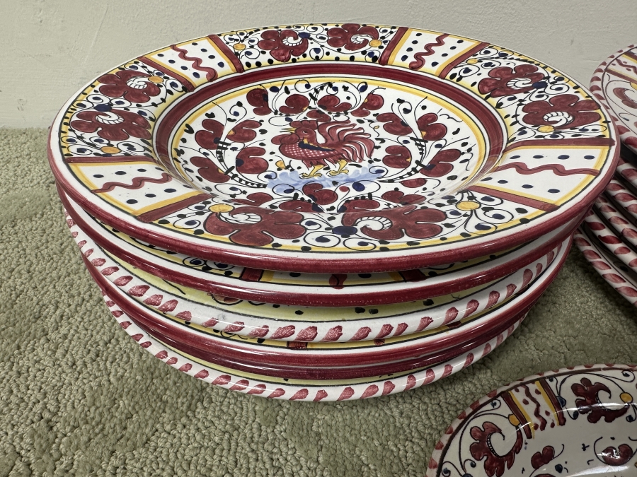 Just Added - Italian Deruta, Italy Hand Painted Ceramic (6) 10' Plates, (6) 9.5' Bowls And (1) Handled Dish [Photo 4]