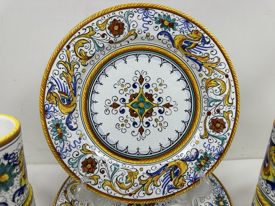 Just Added - Italian Deruta, Italy Hand Painted (4) Coffee Cups And (4) 10' Plates [Photo 3]