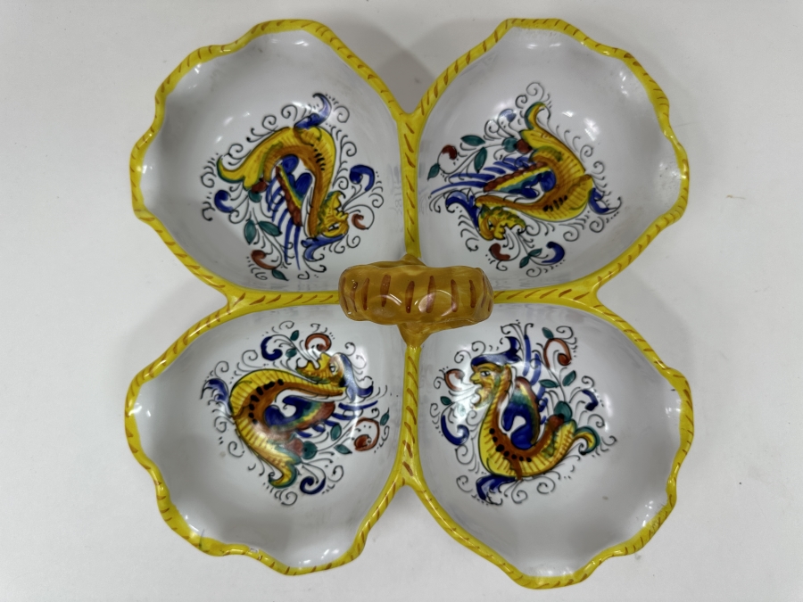 Just Added - Italian Deruta, Italy Hand Painted Divided Dish With Handle 10.25'W [Photo 3]