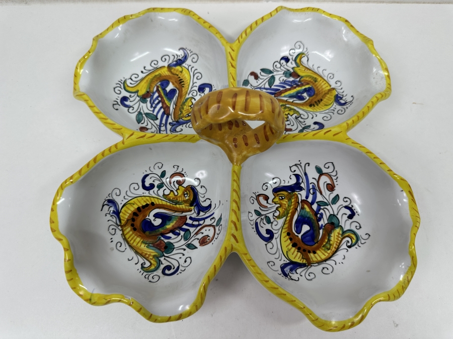Just Added - Italian Deruta, Italy Hand Painted Divided Dish With Handle 10.25'W [Photo 2]