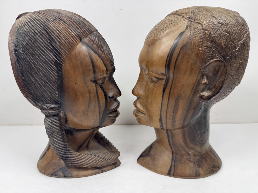 Just Added - Vintage African Hand-Carved Wood Bust Sculptures 10'H [Photo 2]