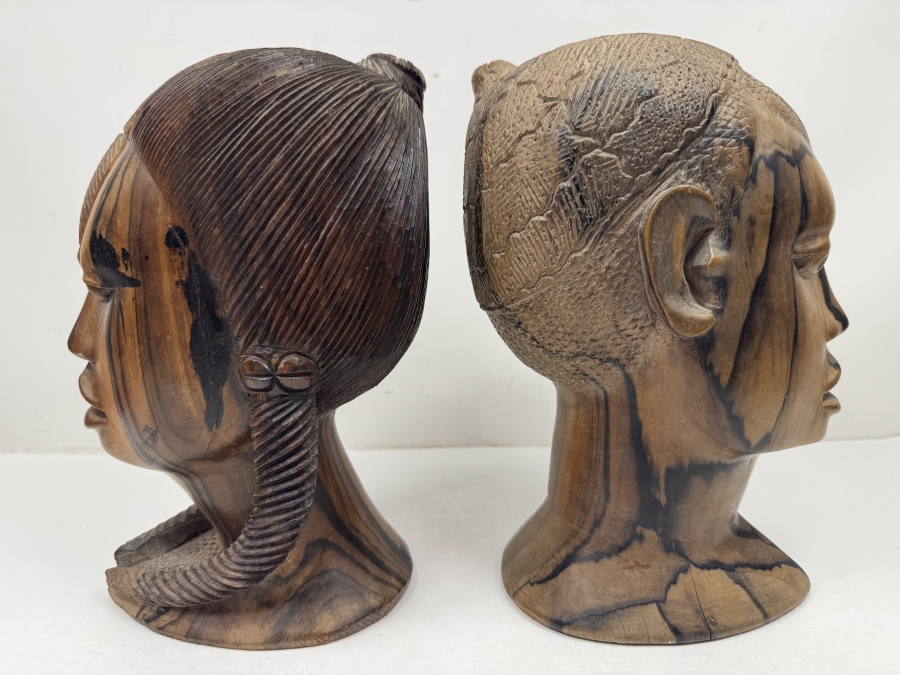 Just Added - Vintage African Hand-Carved Wood Bust Sculptures 10'H [Photo 3]
