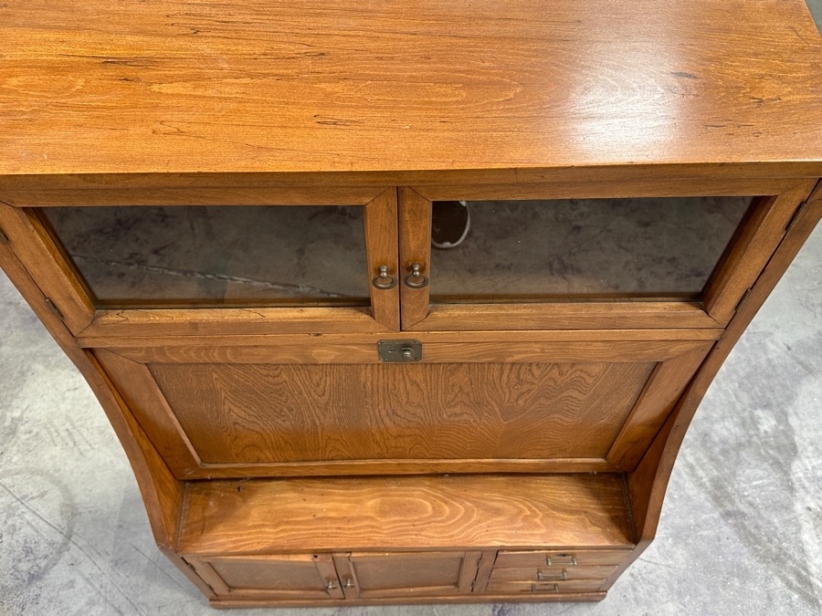 Just Added - Vintage Japanese Small Wooden Secretary Desk 30.5'W X 13'D X 44'H [Photo 3]