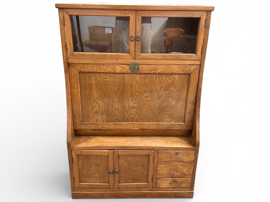 Just Added - Vintage Japanese Small Wooden Secretary Desk 30.5'W X 13'D X 44'H