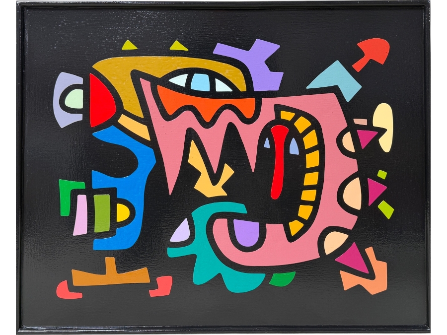 Santos Orellana (B. 1974, American) Original Acrylic Painting On Plywood Signed Verso 'The Art Of Santos' Urban Pop Artwork 30' X 24' With Substantial Hand Painted Wooden Frame SO-JUL2020-046 Estimate $1,000-$1,400