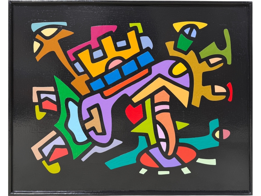 Santos Orellana (B. 1974, American) Original Acrylic Painting On Plywood Signed Verso 'The Art Of Santos' Urban Pop Artwork 30' X 24' With Substantial Hand Painted Wooden Frame SO-JUL2020-043 Estimate $1,000-$1,400