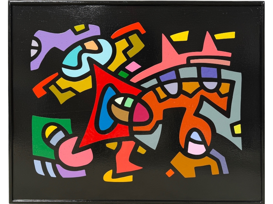 Santos Orellana (B. 1974, American) Original Acrylic Painting On Plywood Signed Verso 'The Art Of Santos' Urban Pop Artwork 30' X 24' With Substantial Hand Painted Wooden Frame SO-JUL2020-045 Estimate $1,000-$1,400