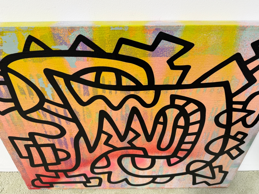 Santos Orellana (B. 1974, American) Original Acrylic Painting On Plywood Signed Verso 'The Art Of Santos' Urban Pop Artwork 30' X 24' With Solid Hand Painted Wooden Frame SO-APR2020-038 Estimate $1,000-$1,400 [Photo 4]