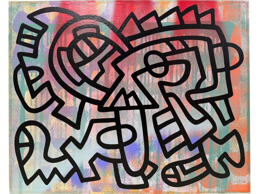 Santos Orellana (B. 1974, American) Original Acrylic Painting On Plywood Signed Verso 'The Art Of Santos' Urban Pop Artwork 30' X 24' With Solid Hand Painted Wooden Frame SO-APR2020-034 Estimate $1,000-$1,400