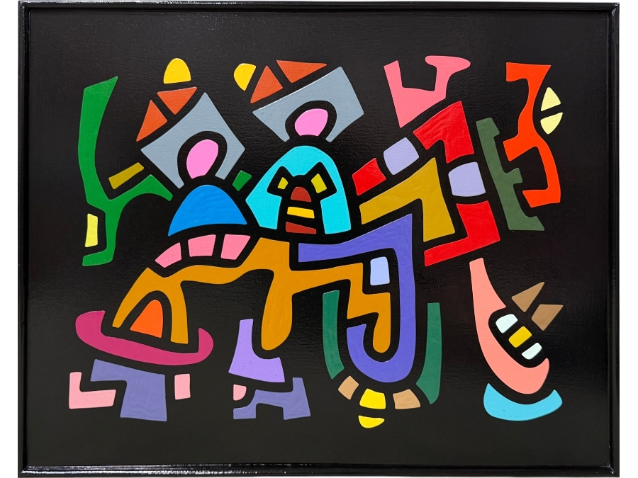 Santos Orellana (B. 1974, American) Original Acrylic Painting On Plywood Signed Verso 'The Art Of Santos' Urban Pop Artwork 30' X 24' With Substantial Hand Painted Wooden Frame SO-JUL2020-051 Estimate $1,000-$1,400