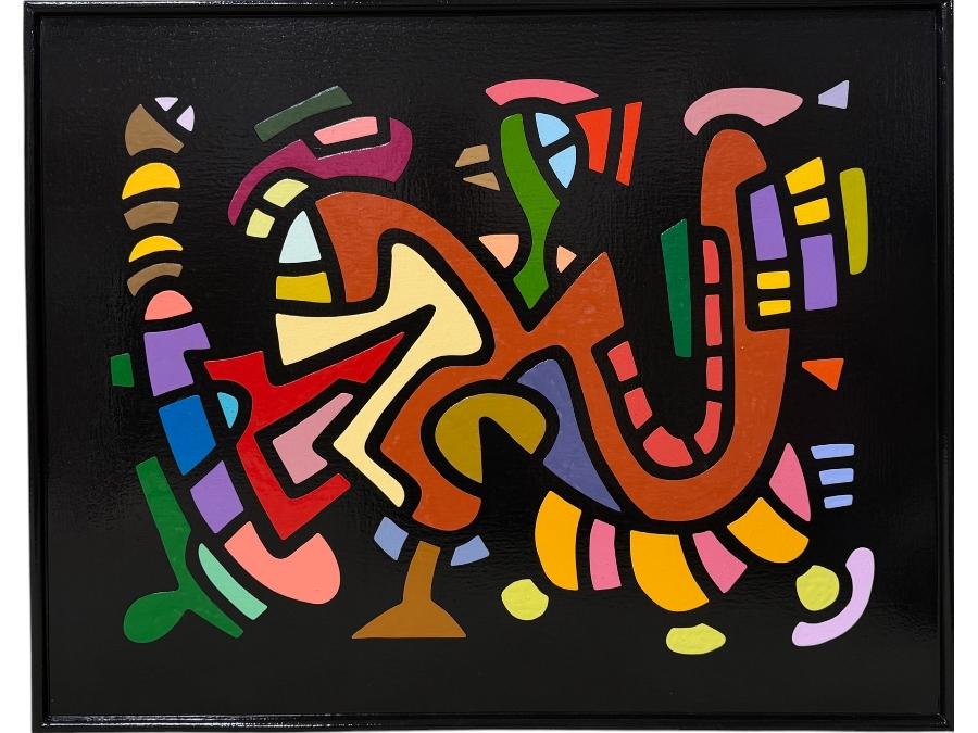Santos Orellana (B. 1974, American) Original Acrylic Painting On Plywood Signed Verso 'The Art Of Santos' Urban Pop Artwork 30' X 24' With Substantial Hand Painted Wooden Frame SO-JUL2020-050 Estimate $1,000-$1,400