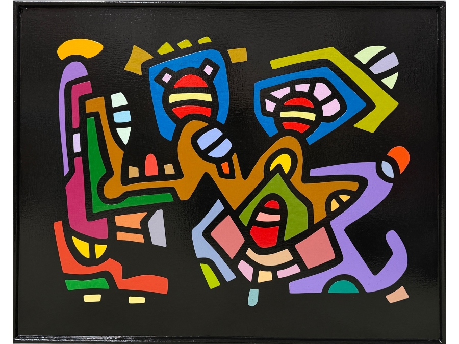 Santos Orellana (B. 1974, American) Original Acrylic Painting On Plywood Signed Verso 'The Art Of Santos' Urban Pop Artwork 30' X 24' With Substantial Hand Painted Wooden Frame SO-JUL2020-049 Estimate $1,000-$1,400