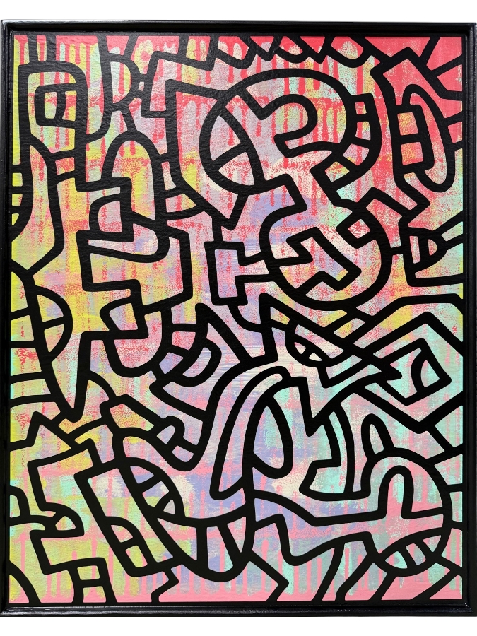 Santos Orellana (B. 1974, American) Original Acrylic Painting On Plywood Signed Verso 'The Art Of Santos' Urban Pop Artwork 24' X 30' With Substantial Hand Painted Wooden Frame SO-JUL2020-058 Estimate $1,000-$1,400