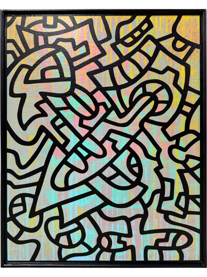 Santos Orellana (B. 1974, American) Original Acrylic Painting On Plywood Signed Verso 'The Art Of Santos' Urban Pop Artwork 24' X 30' With Substantial Hand Painted Wooden Frame SO-JUL2020-060 Estimate $1,000-$1,400