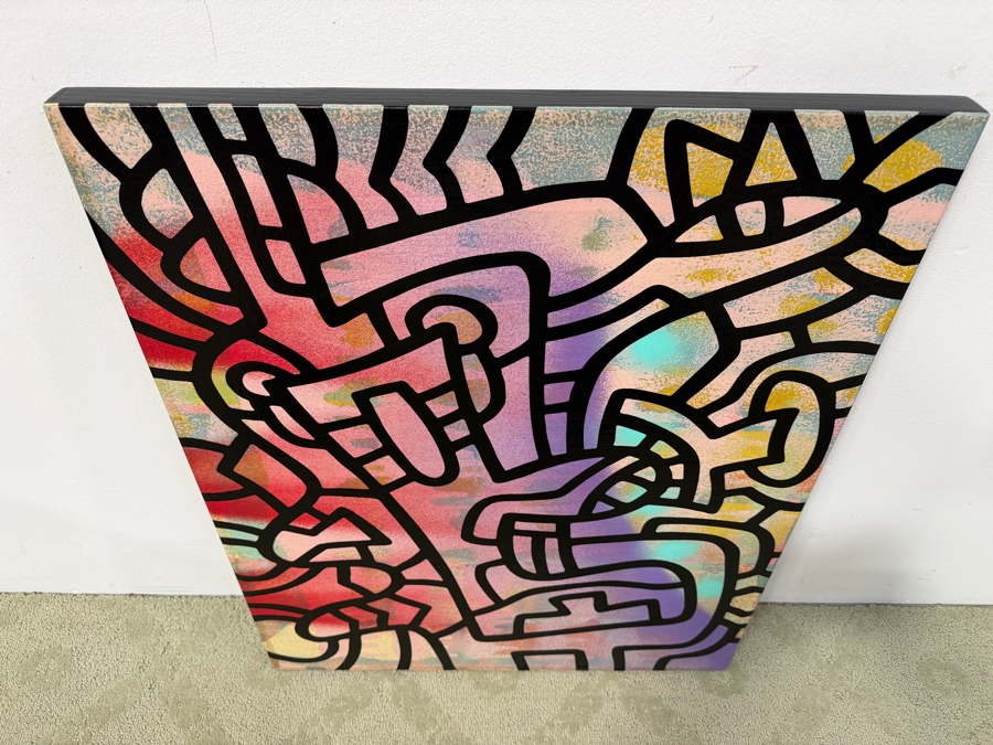 Santos Orellana (B. 1974, American) Original Acrylic Painting On Plywood Signed Verso 'The Art Of Santos' Urban Pop Artwork 24' X 30' With Solid Hand Painted Wooden Frame SO-APR2020-042 Estimate $1,000-$1,400 [Photo 6]