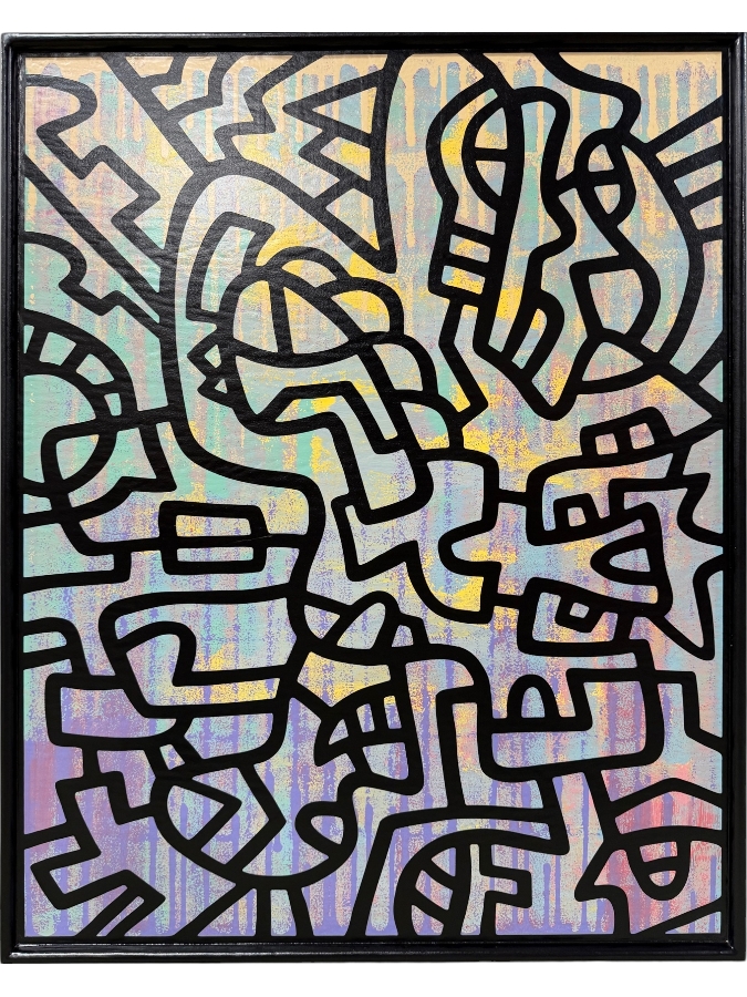 Santos Orellana (B. 1974, American) Original Acrylic Painting On Plywood Signed Verso 'The Art Of Santos' Urban Pop Artwork 24' X 30' With Substantial Hand Painted Wooden Frame SO-JUL2020-061 Estimate $1,000-$1,400