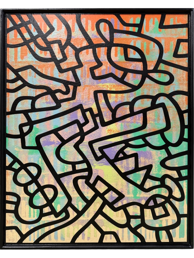 Santos Orellana (B. 1974, American) Original Acrylic Painting On Plywood Signed Verso 'The Art Of Santos' Urban Pop Artwork 24' X 30' With Substantial Hand Painted Wooden Frame SO-JUL2020-059 Estimate $1,000-$1,400
