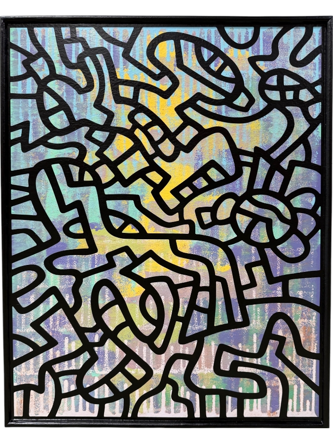 Santos Orellana (B. 1974, American) Original Acrylic Painting On Plywood Signed Verso 'The Art Of Santos' Urban Pop Artwork 24' X 30' With Substantial Hand Painted Wooden Frame SO-JUL2020-057 Estimate $1,000-$1,400