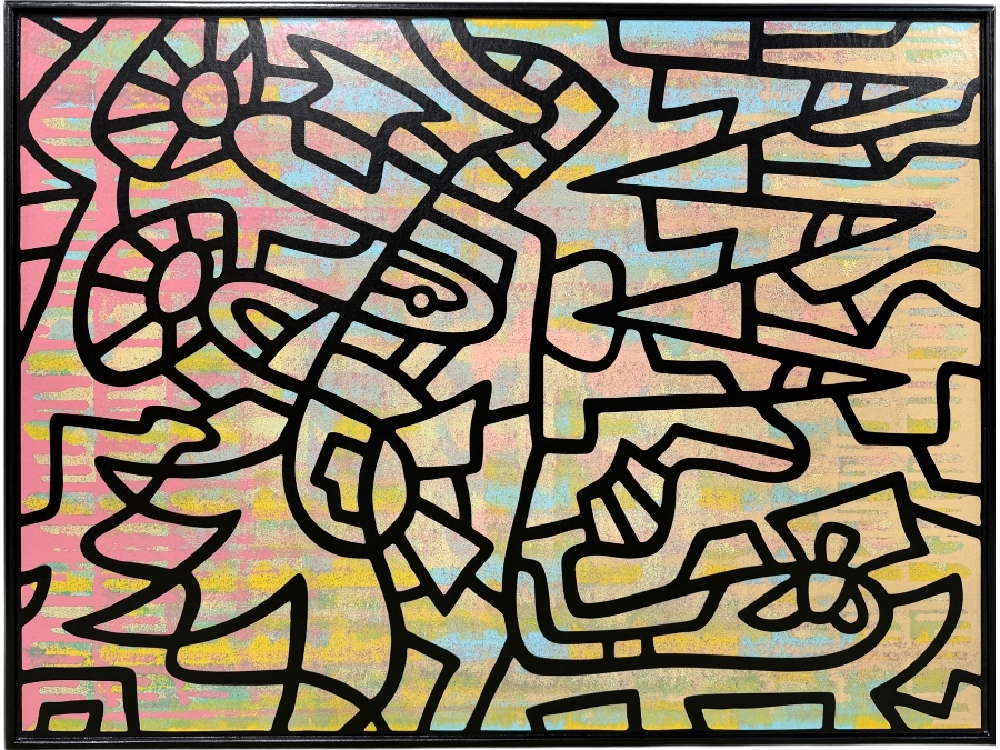 Santos Orellana (B. 1974, American) Original Acrylic Painting On Plywood Signed Verso 'The Art Of Santos' Urban Pop Artwork 30' X 24' With Substantial Hand Painted Wooden Frame SO-JUL2020-066 Estimate $1,000-$1,400