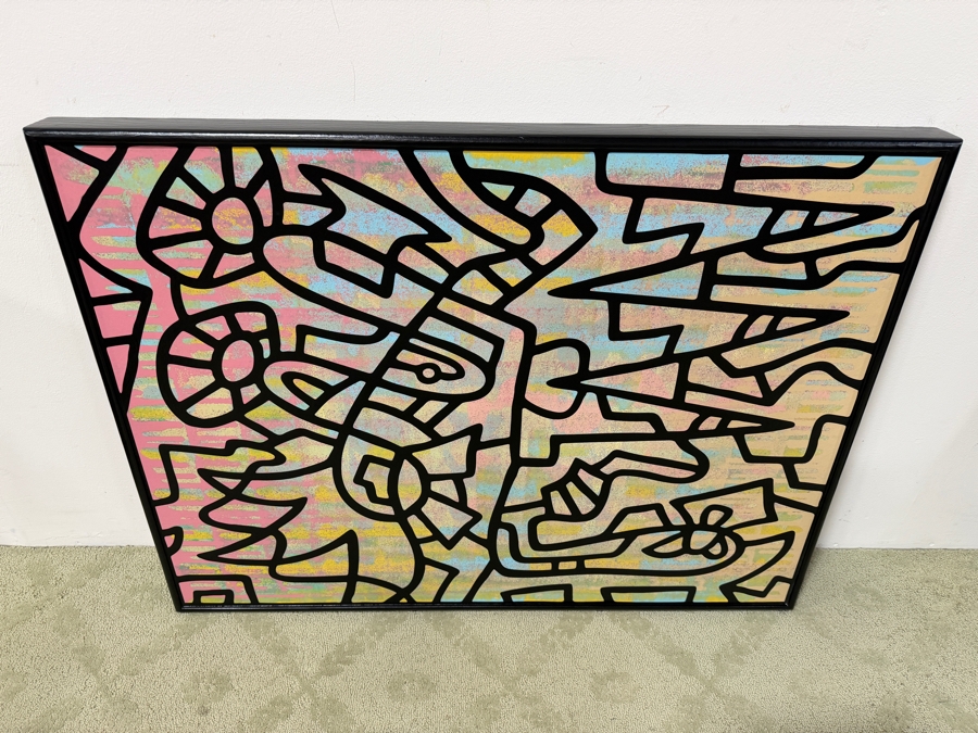 Santos Orellana (B. 1974, American) Original Acrylic Painting On Plywood Signed Verso 'The Art Of Santos' Urban Pop Artwork 30' X 24' With Substantial Hand Painted Wooden Frame SO-JUL2020-066 Estimate $1,000-$1,400 [Photo 4]