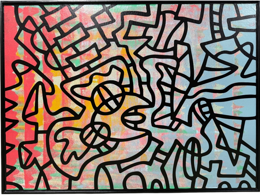 Santos Orellana (B. 1974, American) Original Acrylic Painting On Plywood Signed Verso 'The Art Of Santos' Urban Pop Artwork 30' X 24' With Substantial Hand Painted Wooden Frame SO-JUL2020-070 Estimate $1,000-$1,400