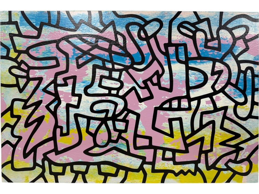 Santos Orellana (B. 1974, American) Original Acrylic Painting On Plywood Signed Verso 'The Art Of Santos' Urban Pop Artwork 30' X 24' With Solid Hand Painted Wooden Frame SO-JAN2020-012 Estimate $1,000-$1,400