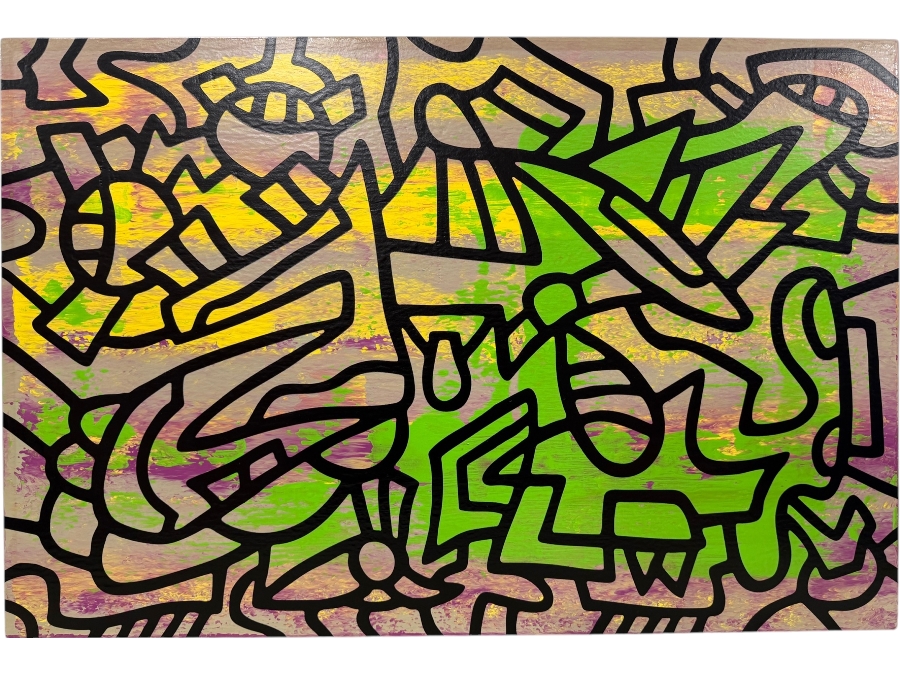 Santos Orellana (B. 1974, American) Original Acrylic Painting On Plywood Signed Verso 'The Art Of Santos' Urban Pop Artwork 30' X 24' With Solid Hand Painted Wooden Frame SO-JAN2020-013 Estimate $1,000-$1,400