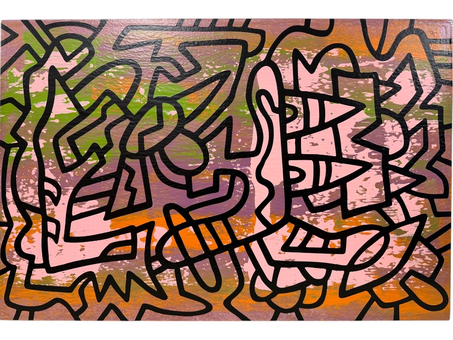 Santos Orellana (B. 1974, American) Original Acrylic Painting On Plywood Signed Verso 'The Art Of Santos' Urban Pop Artwork 30' X 24' With Solid Hand Painted Wooden Frame SO-JAN2020-011 Estimate $1,000-$1,400