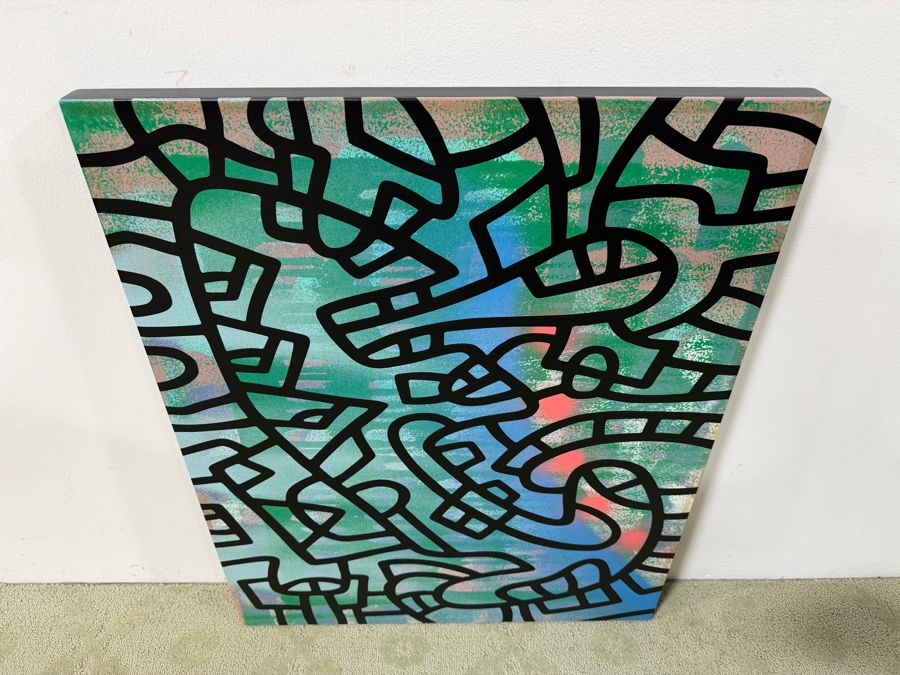 Santos Orellana (B. 1974, American) Original Acrylic Painting On Plywood Signed Verso 'The Art Of Santos' Urban Pop Artwork 24' X 30' With Solid Hand Painted Wooden Frame SO-APR2020-041 Estimate $1,000-$1,400 [Photo 2]