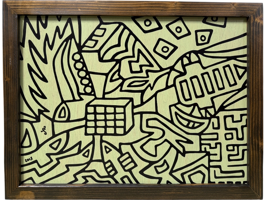 Santos Orellana (B. 1974, American) Original Acrylic Painting On Plywood Signed Bottom Left 'The Art Of Santos' Urban Pop Artwork 24' X 30' With Substantial Hand Painted Wooden Frame 2013 Estimate $1,000-$1,400