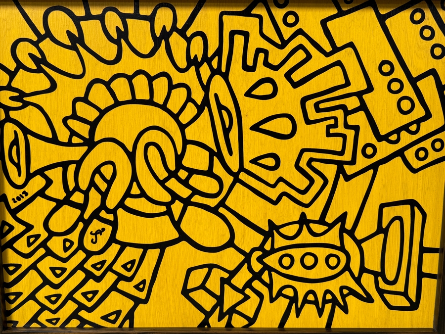 Santos Orellana (B. 1974, American) Original Acrylic Painting On Plywood Signed Bottom Left 'The Art Of Santos' Urban Pop Artwork 26' X 20' With Substantial Hand Painted Wooden Frame 2013 Estimate $800-$1,000 [Photo 2]