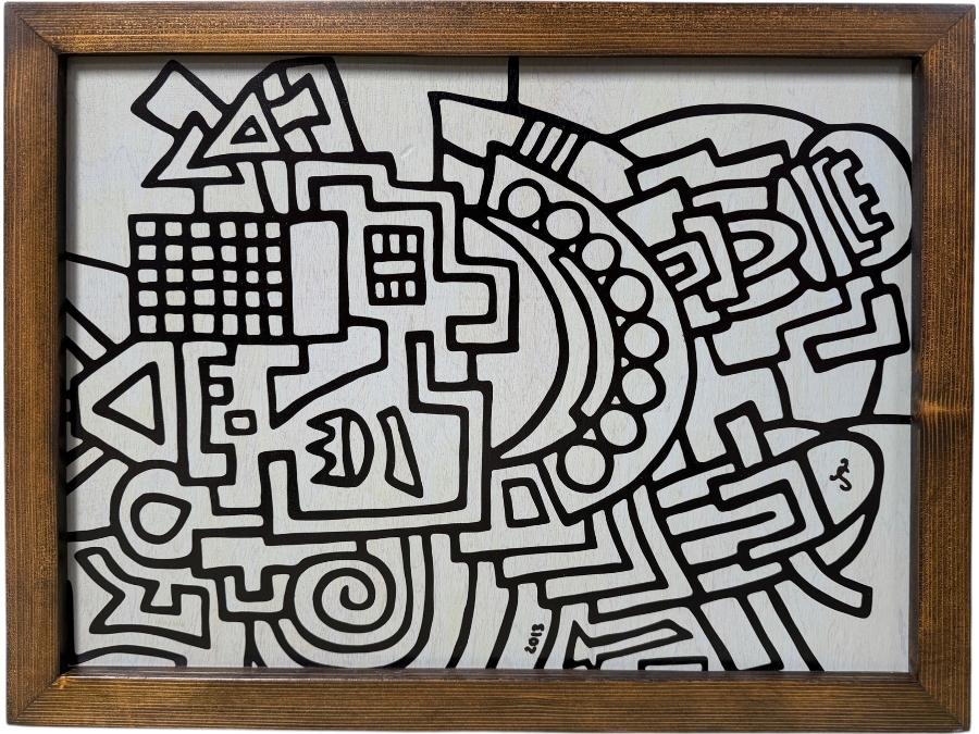 Santos Orellana (B. 1974, American) Original Acrylic Painting On Plywood Signed Bottom Right 'The Art Of Santos' Urban Pop Artwork 26' X 20' With Substantial Hand Painted Wooden Frame 2013 Estimate $800-$1,000