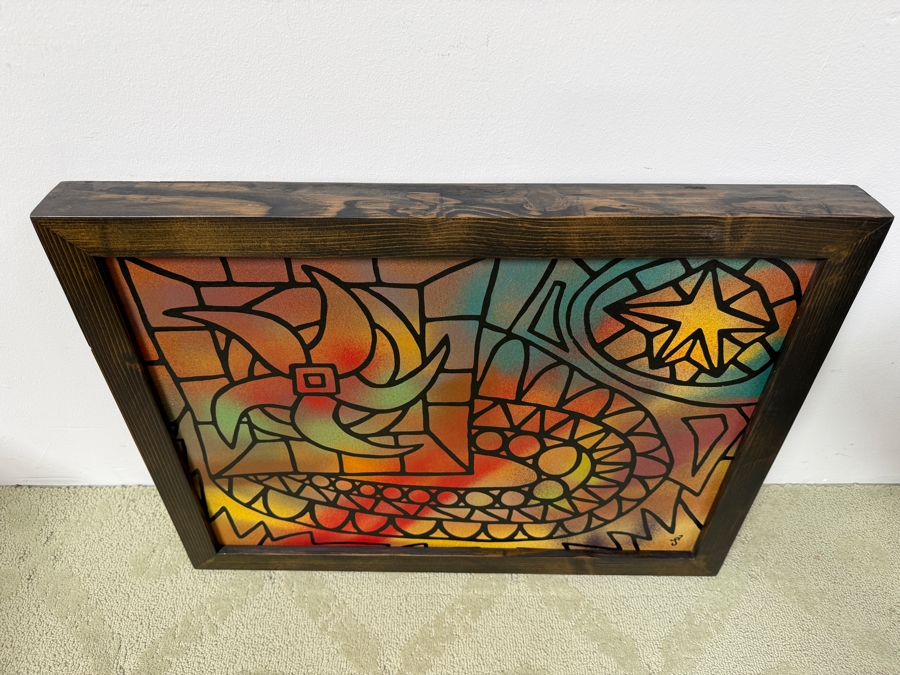 Santos Orellana (B. 1974, American) Original Acrylic Painting On Plywood Signed Bottom Right 'The Art Of Santos' Urban Pop Artwork 26' X 20' With Substantial Hand Painted Wooden Frame Estimate $800-$1,000 [Photo 5]