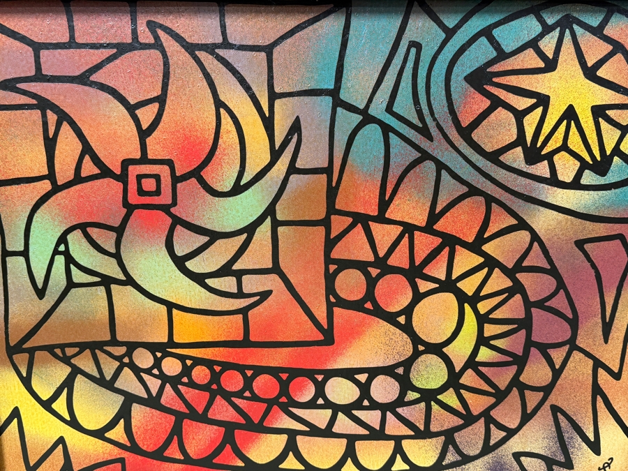 Santos Orellana (B. 1974, American) Original Acrylic Painting On Plywood Signed Bottom Right 'The Art Of Santos' Urban Pop Artwork 26' X 20' With Substantial Hand Painted Wooden Frame Estimate $800-$1,000 [Photo 2]