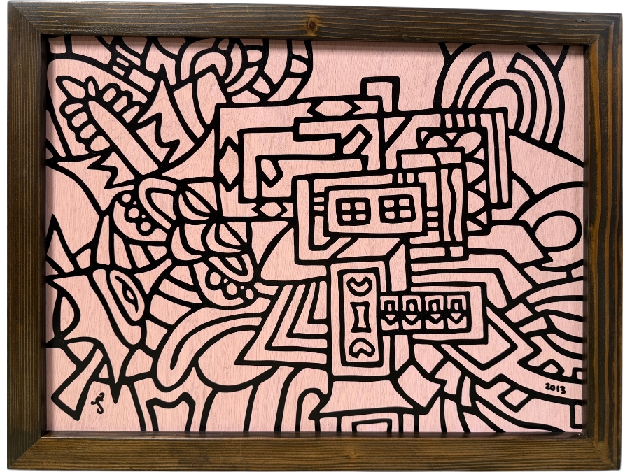 Santos Orellana (B. 1974, American) Original Acrylic Painting On Plywood Signed Bottom Left 'The Art Of Santos' Urban Pop Artwork 26' X 20' With Substantial Hand Painted Wooden Frame 2013 Estimate $800-$1,000
