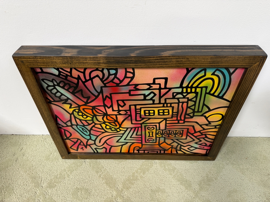 Santos Orellana (B. 1974, American) Original Acrylic Painting On Plywood Signed Bottom Left 'The Art Of Santos' Urban Pop Artwork 26' X 20' With Substantial Hand Painted Wooden Frame 2013 Estimate $800-$1,000 [Photo 7]