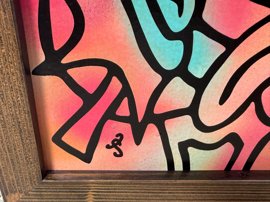 Santos Orellana (B. 1974, American) Original Acrylic Painting On Plywood Signed Bottom Left 'The Art Of Santos' Urban Pop Artwork 26' X 20' With Substantial Hand Painted Wooden Frame 2013 Estimate $800-$1,000 [Photo 5]