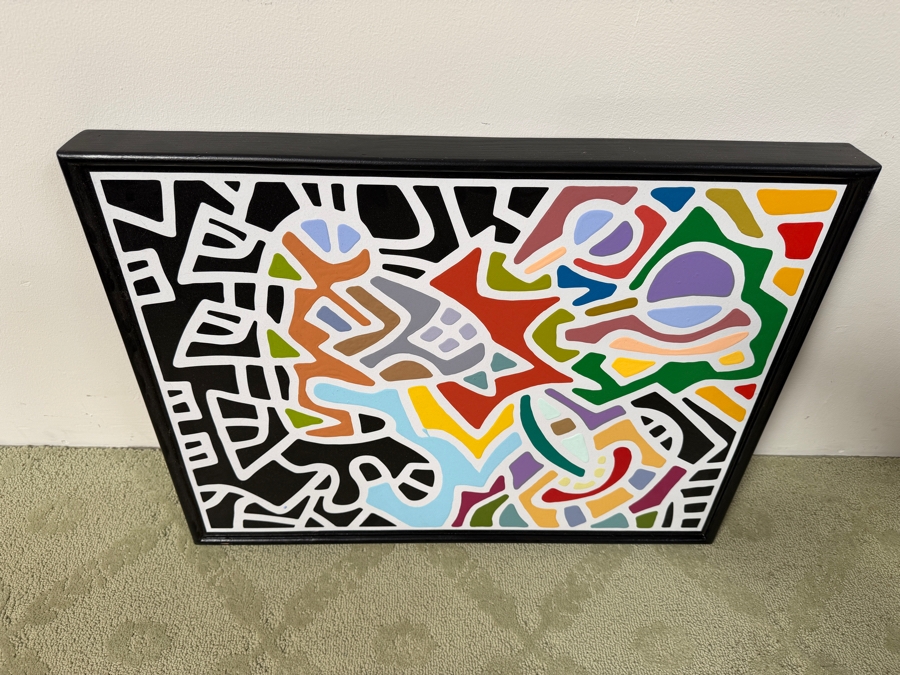 Santos Orellana (B. 1974, American) Original Acrylic Painting On Plywood 'The Art Of Santos' Urban Pop Artwork 26' X 20' With Substantial Hand Painted Wooden Frame Estimate $800-$1,000 [Photo 3]