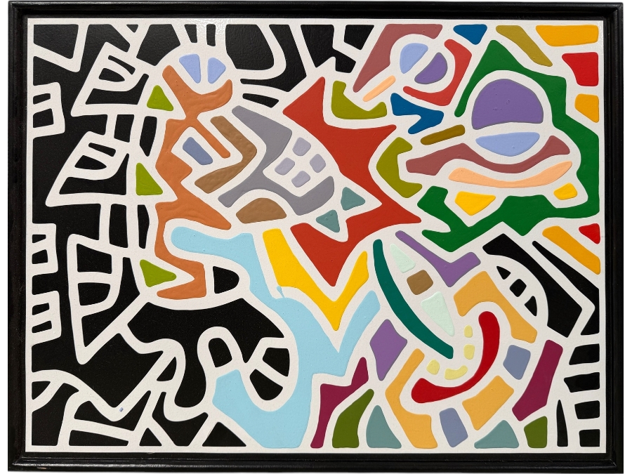 Santos Orellana (B. 1974, American) Original Acrylic Painting On Plywood 'The Art Of Santos' Urban Pop Artwork 26' X 20' With Substantial Hand Painted Wooden Frame Estimate $800-$1,000