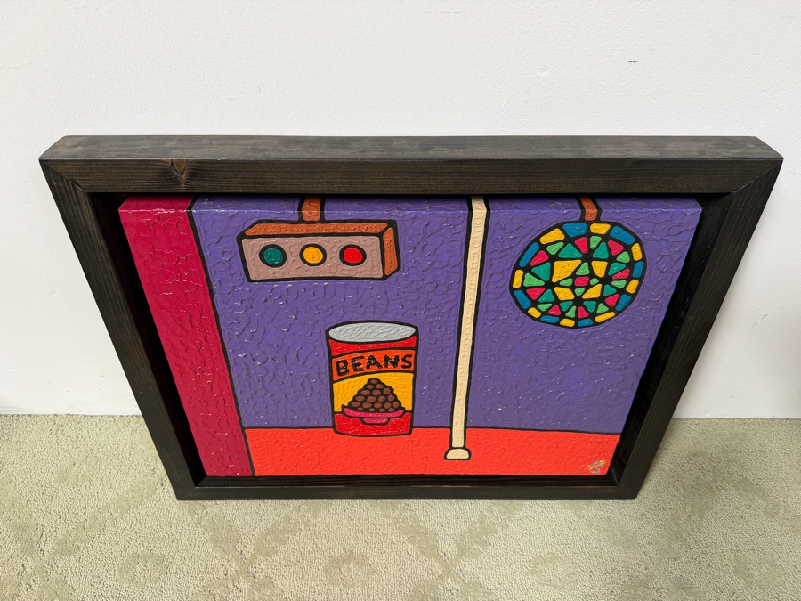 Santos Orellana (B. 1974, American) Original Acrylic Painting On Canvas Signed Bottom Right 'The Art Of Santos' Urban Pop Artwork 24' X 18' Framed 28.5' X 22.5' With Substantial Hand Painted Wooden Frame Estimate $650-$850 [Photo 5]