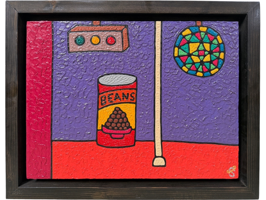 Santos Orellana (B. 1974, American) Original Acrylic Painting On Canvas Signed Bottom Right 'The Art Of Santos' Urban Pop Artwork 24' X 18' Framed 28.5' X 22.5' With Substantial Hand Painted Wooden Frame Estimate $650-$850