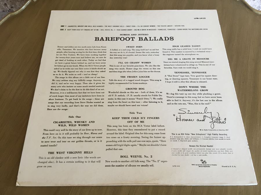 Homer And Jethro ‎- Barefoot Ballads - RCA Victor ‎- LPM-1412 [Photo 2]
