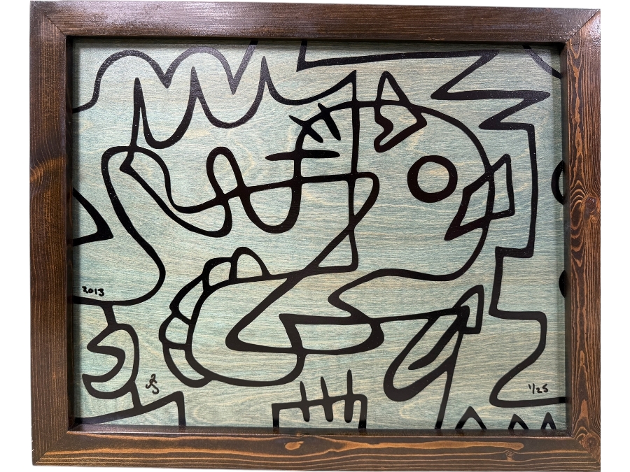Santos Orellana (B. 1974, American) Original Acrylic Painting On Plywood Signed Bottom Left 'The Art Of Santos' Urban Pop Artwork 22.5' X 18.5' 2013 1/25 In Series With Substantial Hand Painted Wooden Frame Estimate $600-$800
