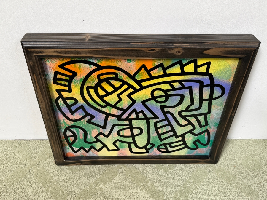 Santos Orellana (B. 1974, American) Original Acrylic Painting On Plywood Signed Verso 'The Art Of Santos' Urban Pop Artwork 22' X 18' With Substantial Hand Painted Wooden Frame SO-MAY2020-004 Estimate $600-$800 [Photo 3]