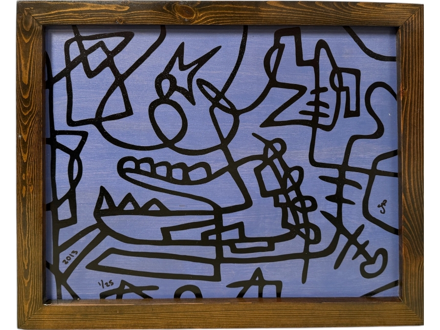 Santos Orellana (B. 1974, American) Original Acrylic Painting On Plywood Signed Bottom Right 'The Art Of Santos' Urban Pop Artwork 2013 22' X 18' With Substantial Hand Painted Wooden Frame 1/25 In Series Estimate $600-$800