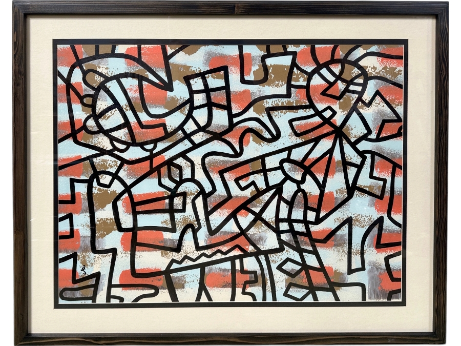 Santos Orellana (B. 1974, American) Original Acrylic Painting On Paper Signed Bottom Left 'The Art Of Santos' Urban Pop Artwork 33' X 25.5' Framed In Glass With Substantial Hand Painted Wooden Frame 42' x 34' Estimate $1,250-$1,700