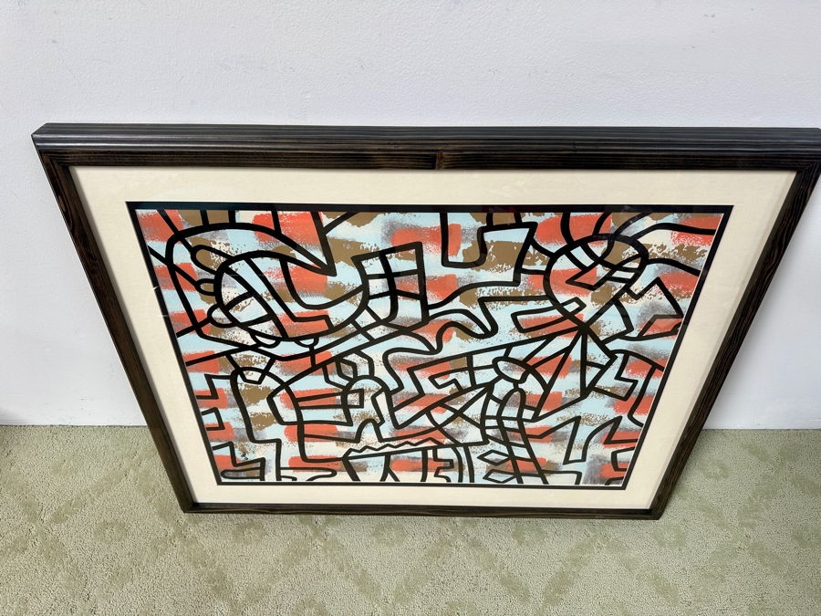 Santos Orellana (B. 1974, American) Original Acrylic Painting On Paper Signed Bottom Left 'The Art Of Santos' Urban Pop Artwork 33' X 25.5' Framed In Glass With Substantial Hand Painted Wooden Frame 42' x 34' Estimate $1,250-$1,700 [Photo 3]