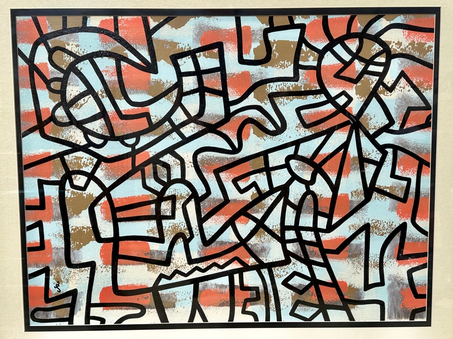 Santos Orellana (B. 1974, American) Original Acrylic Painting On Paper Signed Bottom Left 'The Art Of Santos' Urban Pop Artwork 33' X 25.5' Framed In Glass With Substantial Hand Painted Wooden Frame 42' x 34' Estimate $1,250-$1,700 [Photo 2]