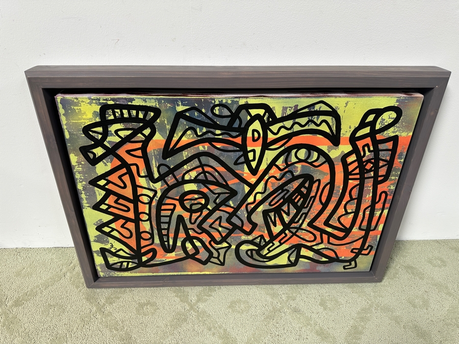 Santos Orellana (B. 1974, American) Original Acrylic Painting On Canvas Signed Bottom Left 'The Art Of Santos' Urban Pop Artwork 36' X 24' With Substantial Hand Painted Wooden Frame 40.5 X 28.5' Estimate $1,300-$1,700 [Photo 7]
